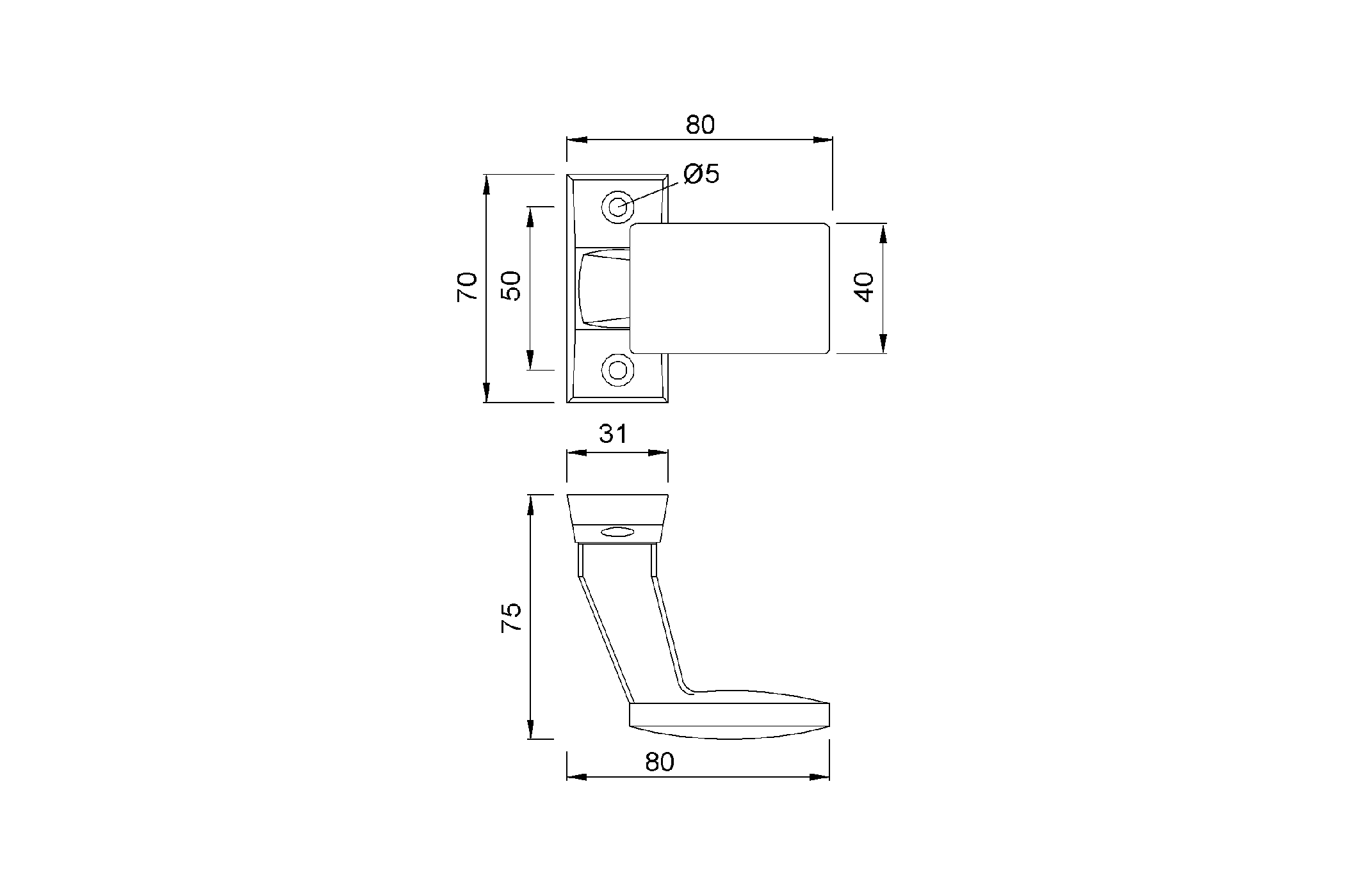 Product drawing KWS Door knob 3481