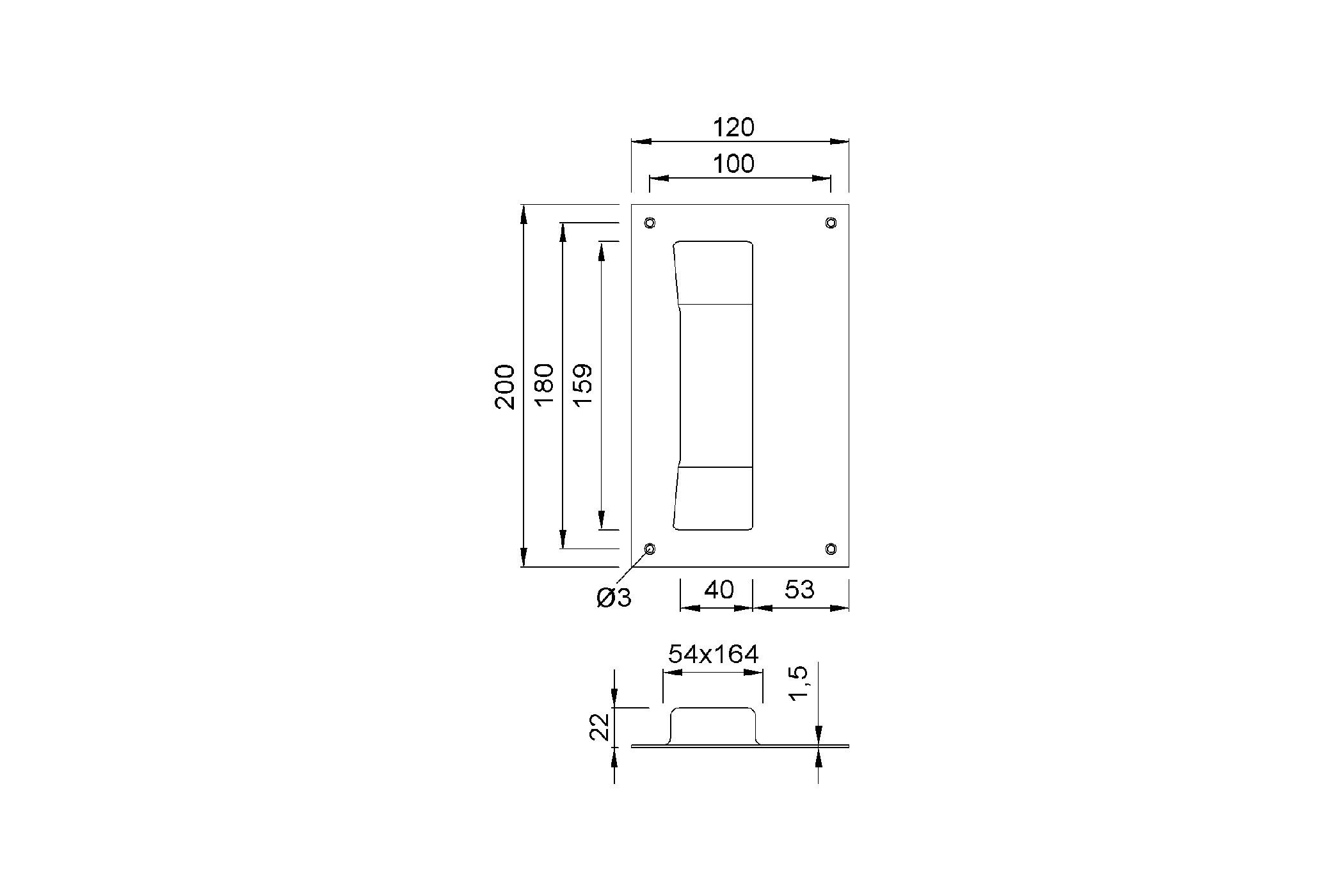 Product drawing KWS Flush pull 5206