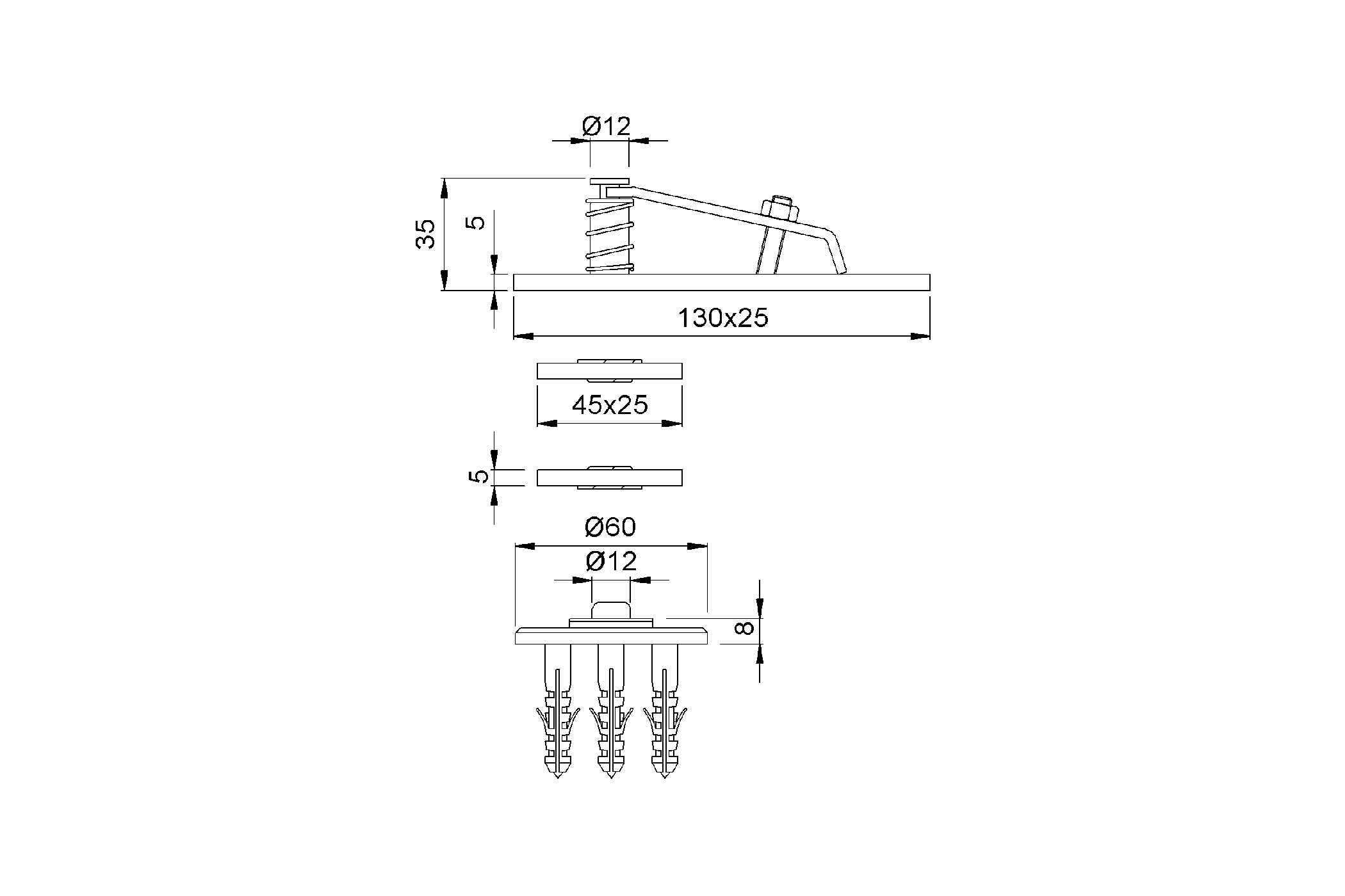 Product drawing KWS Pivot hinge 6208