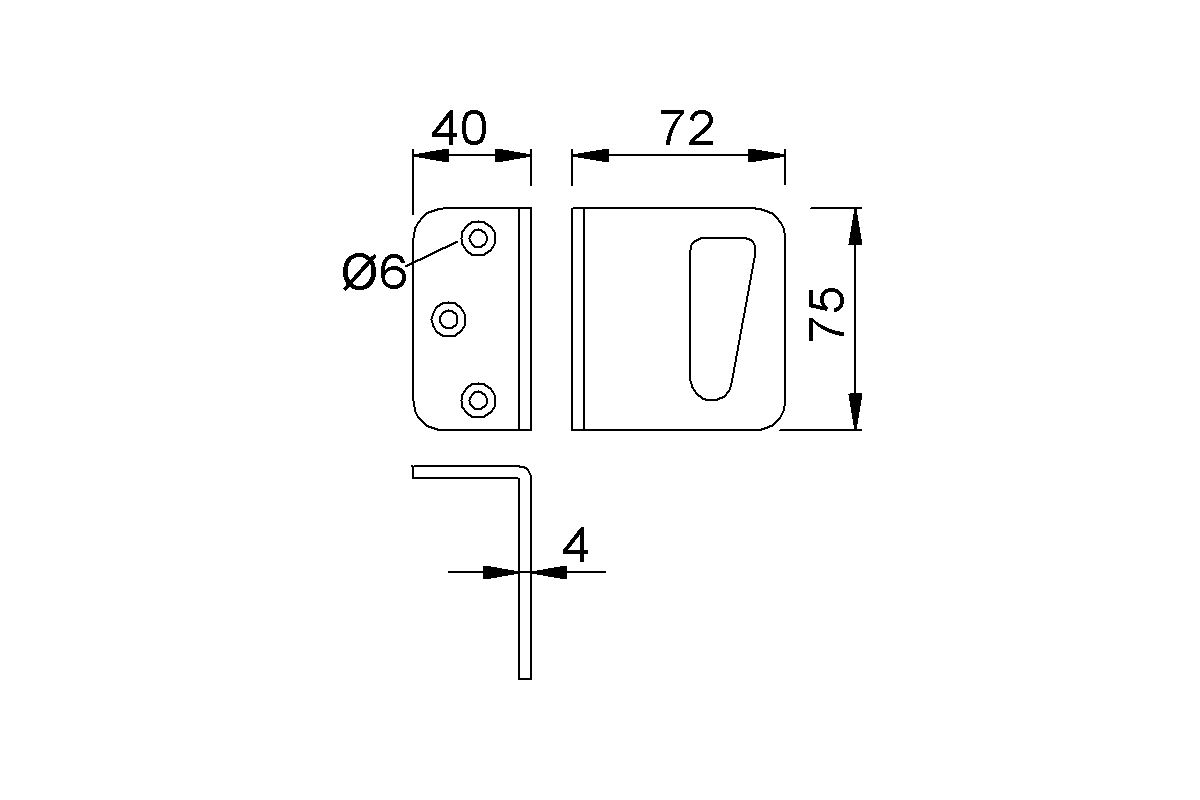 Product drawing KWS angled strike plate 6538 for locking handle