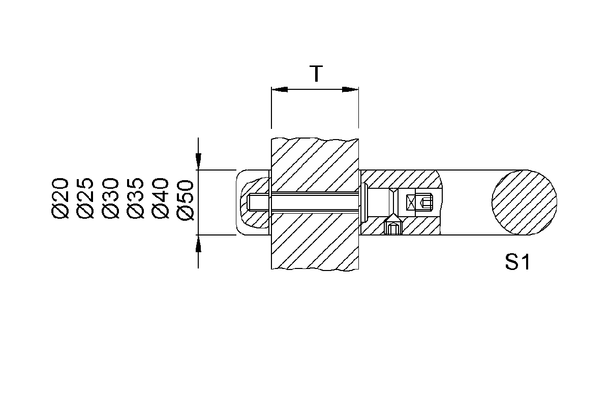 Product drawing KWS Fixing S1, 8A51 / 8B51 for Door handle