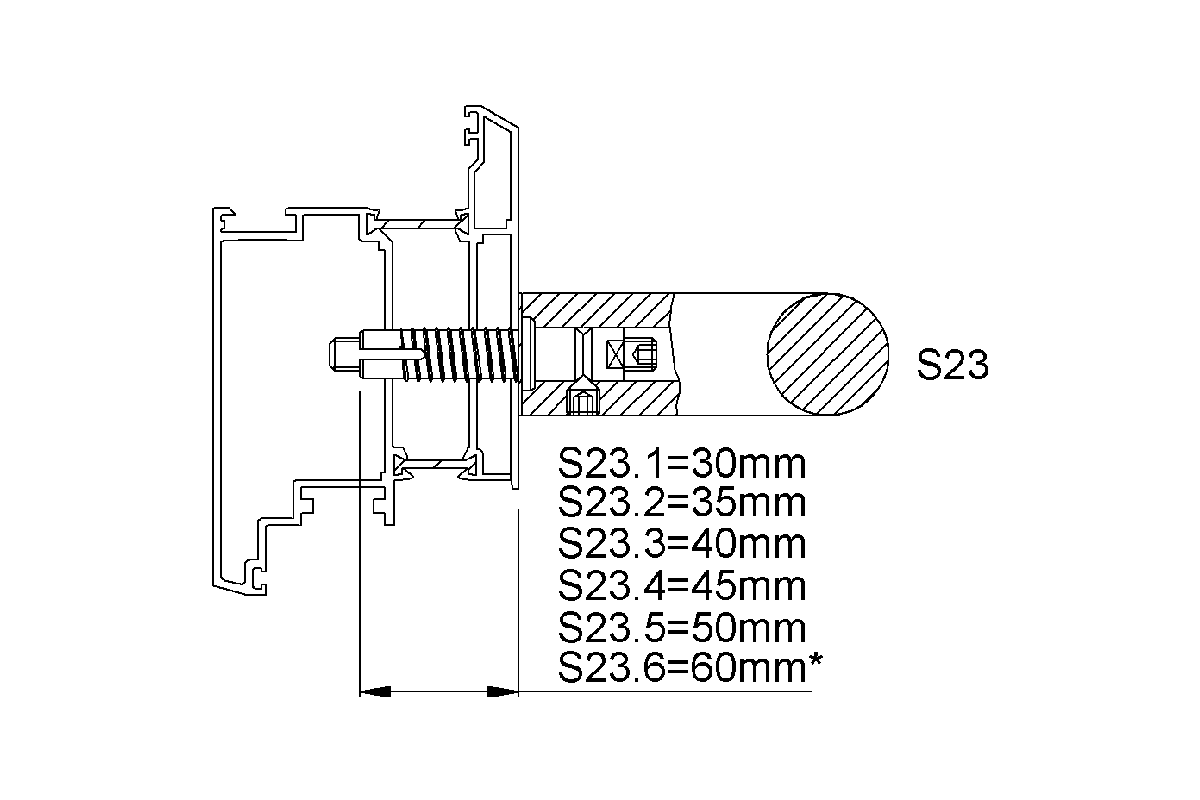 Product drawing KWS Fixing S23, 8A73 / 8B73 for Door handle