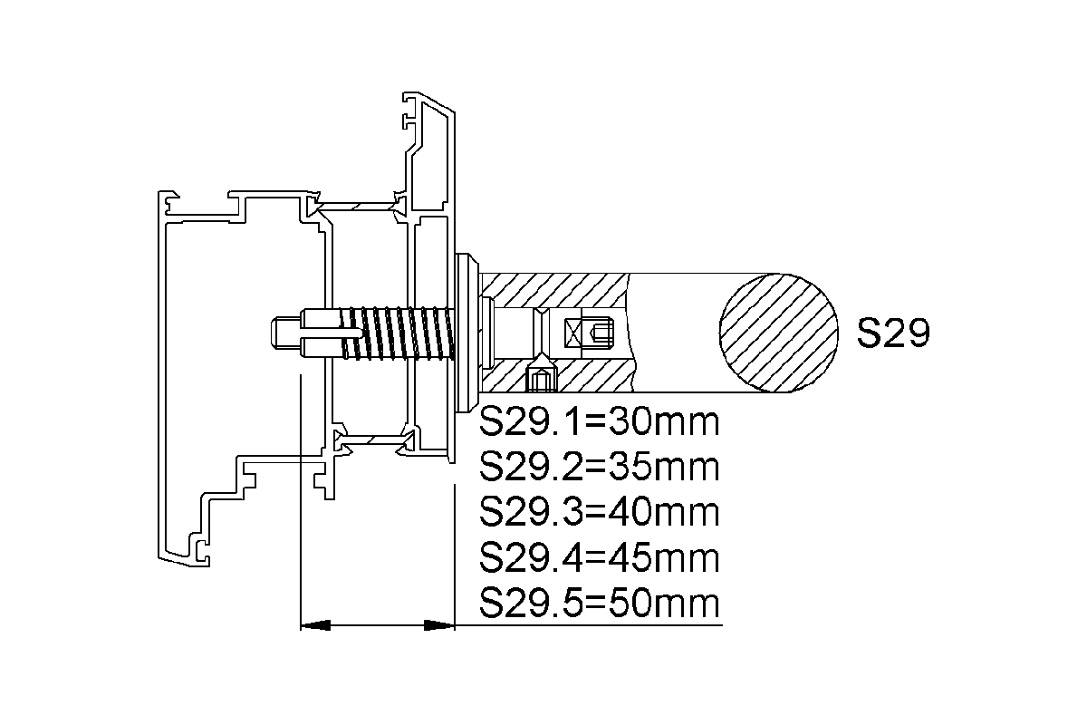 Product drawing KWS Fixing S29, 8A79 / 8B79 for Door handle