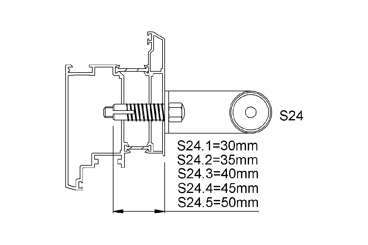Product drawing KWS Fixing S24, 8B74 for Door handle