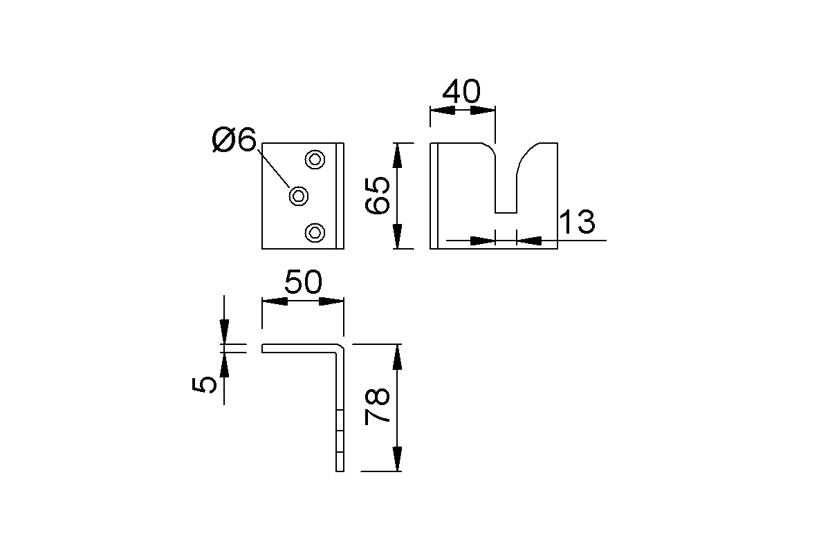 Product drawing KWS angled strike plate 6531 for locking handle